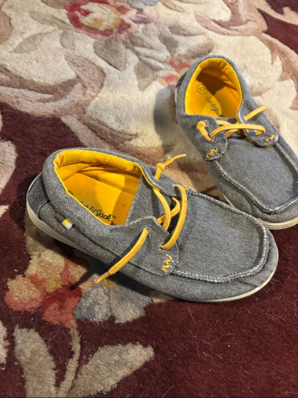 Cat & Jack Gray Canvas Kids' Moccasins with Yellow Accents